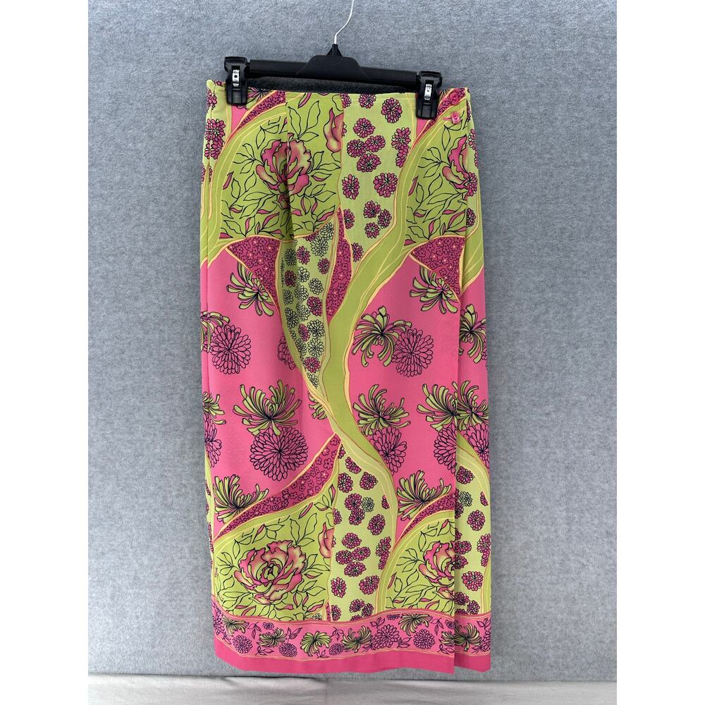 Vintage Sag Harbor Womens sz 10 faux Wrap Midi Skirt Floral Bright Vacation 90s